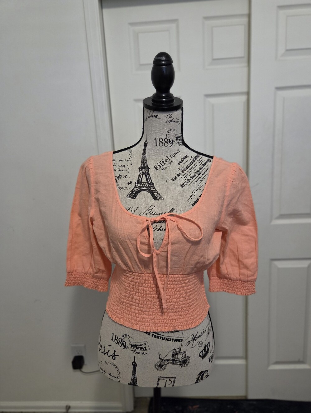 American Eagle Outfitters Peach Linen-Blend Tank with Gold Zip Accent